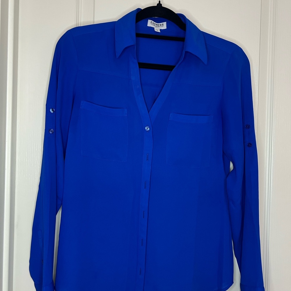 Express Women's Vibrant Blue Button-Down Shirt